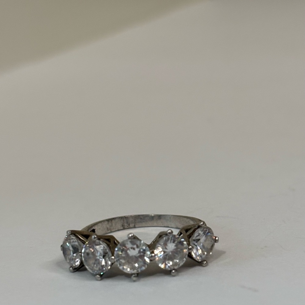 925 Sterling Silver 5-Stone CZ Anniversary Band Ring - Size 8